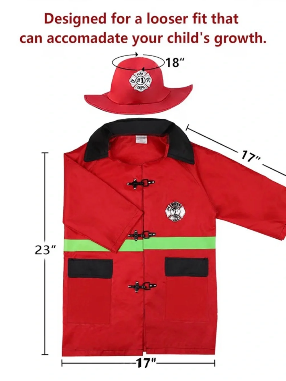 Spirit Red Kids Firefighter Coat with Neon Stripe and Hood
